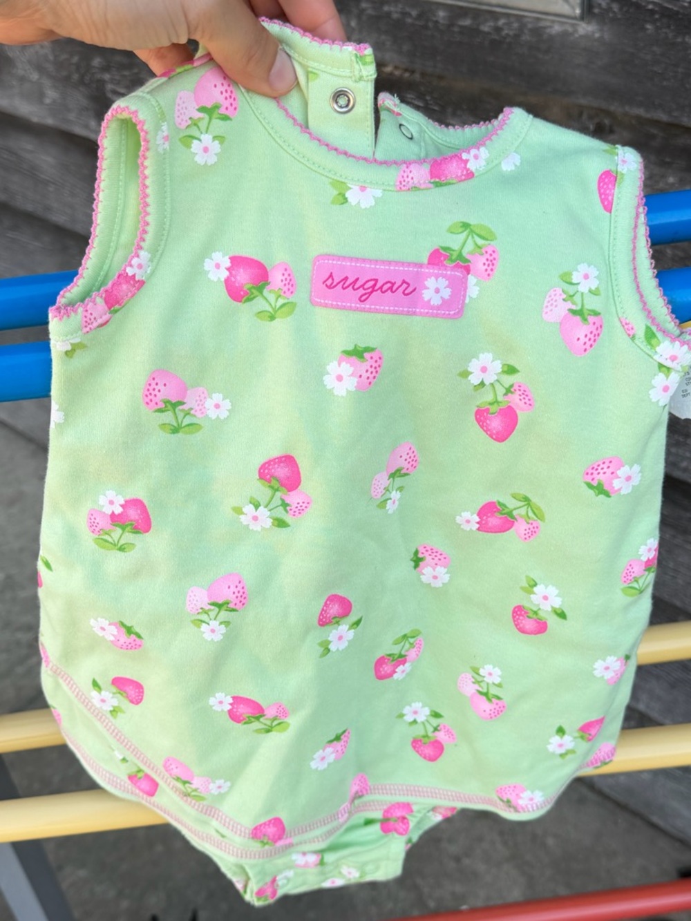 Vintage Carters Mint Green and Pink Strawberry Baby Romper. 18m